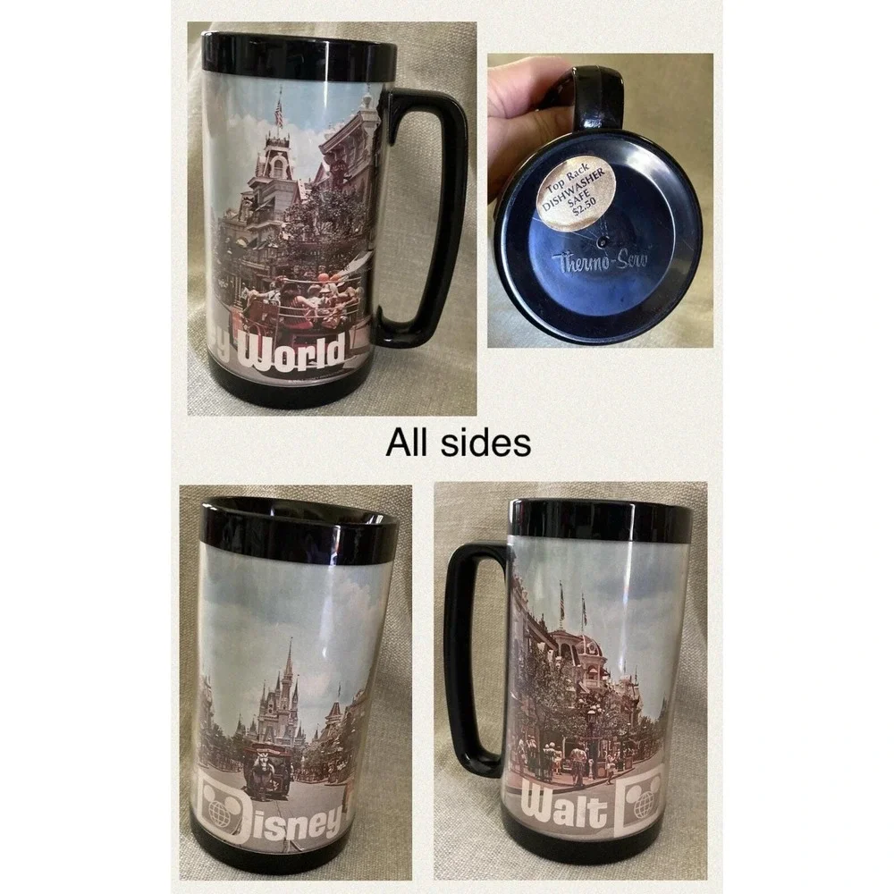 Vtg Disney World Mainstreet Photo All Over Wrap Plastic Mug Thermo Serv USA Made